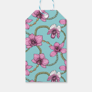 Orchideen und Ketten, rosa und blau Geschenkanhänger