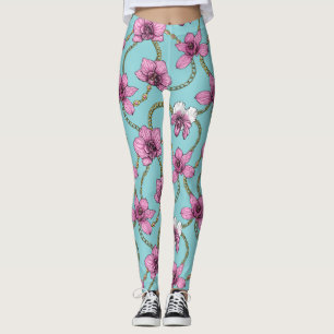 Orchideen und Ketten, rosa und blau Leggings