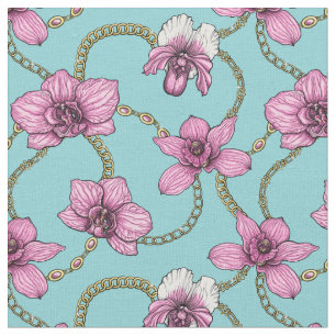Orchideen und Ketten, rosa und blau Stoff