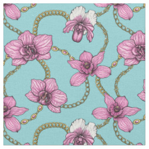 Orchideen und Ketten, rosa und blau Stoff