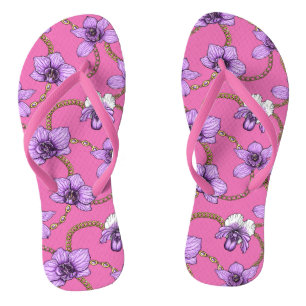 Orchideen und Ketten, violett und rosa Flip Flops