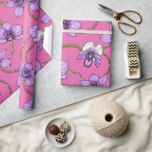 Orchideen und Ketten, violett und rosa Geschenkpapier