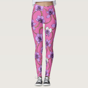 Orchideen und Ketten, violett und rosa Leggings