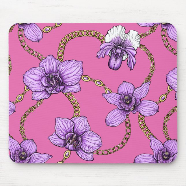Orchideen und Ketten, violett und rosa Mousepad (Vorne)