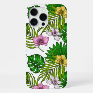 Orchideen und Palmwedel, rosa, gelb, grün und w iPhone 16 Pro Max Hülle