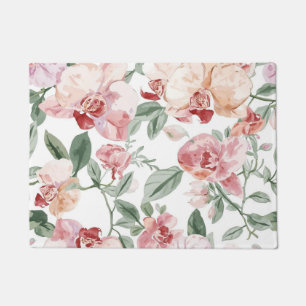 Orchideen-Wiesen-Aquarell-Blumen-Botanik-Errötend Fußmatte