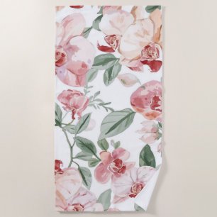 Orchideen-Wiesen-Aquarell-Blumen-Schamhaftes Botan Strandtuch