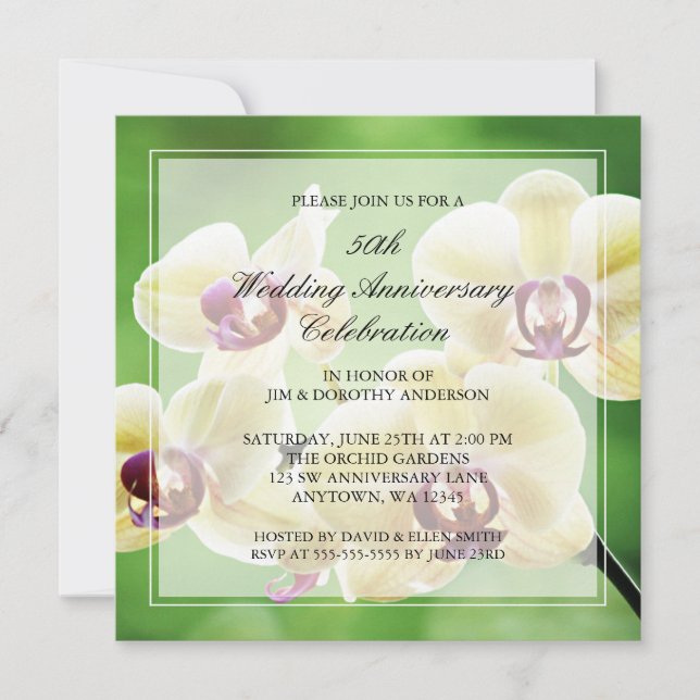 Orchideen zum 50. Hochzeitstag Einladungen (Vorderseite)