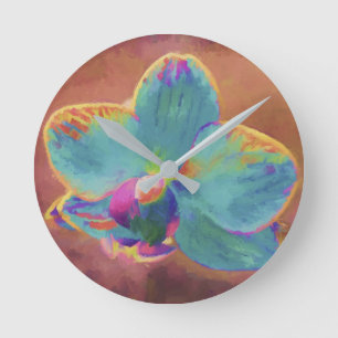 Orchideenblaue und lila Blumenuhr Runde Wanduhr