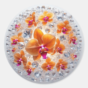 Orchideenblüten eingebettet in Kristallen Runder Aufkleber