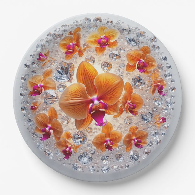 Orchideenblüten in Kristallen Pappteller (Vorderseite)