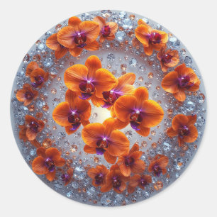 Orchideenblüten in Kristallen Runder Aufkleber