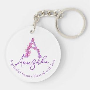 Orchideenfarbe Eine Monogramm Anushka-Name Schlüsselanhänger