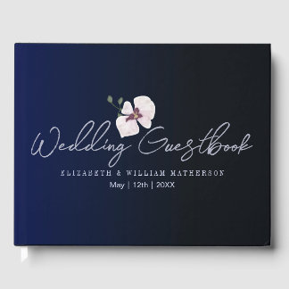 Orchideenmarineblau Minimalistisch blaue Hochzeit Gästebuch