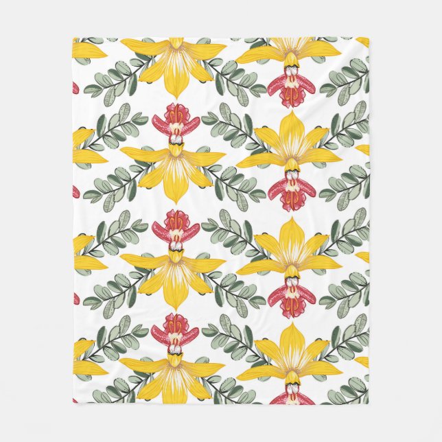 Orchideenmuster Fleecedecke (Vorderseite)