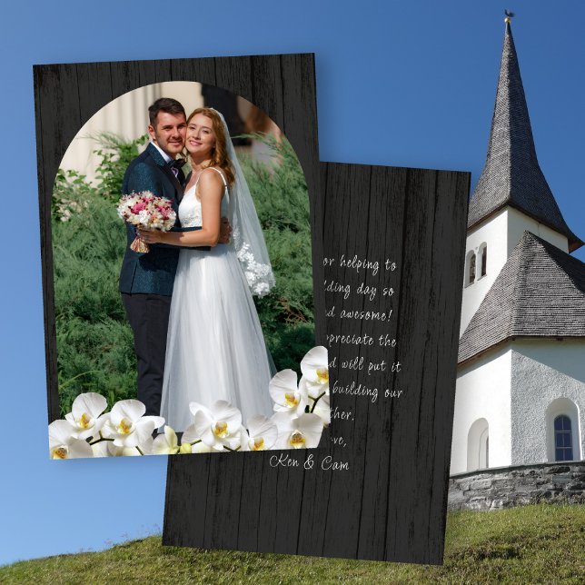 Orchids Black Wood Wedding Thank You Cards Einladung (Von Creator hochgeladen)