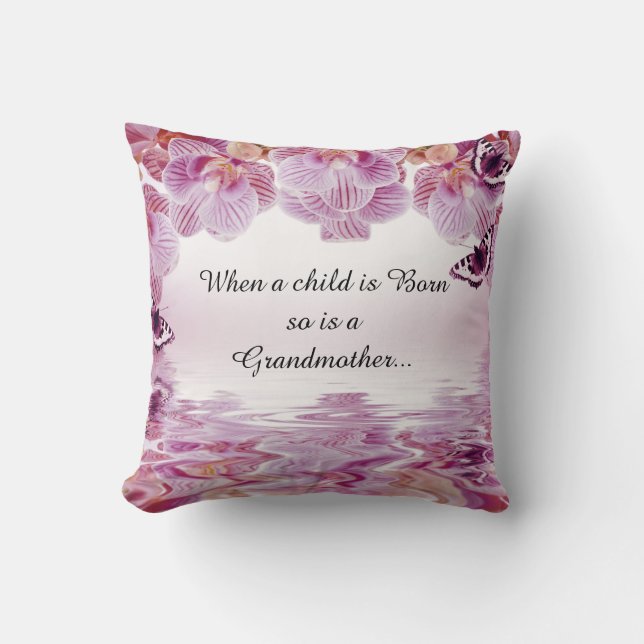 Orchids Butterflies Grandmother Quote Throw Pillow Kissen (Vorderseite)