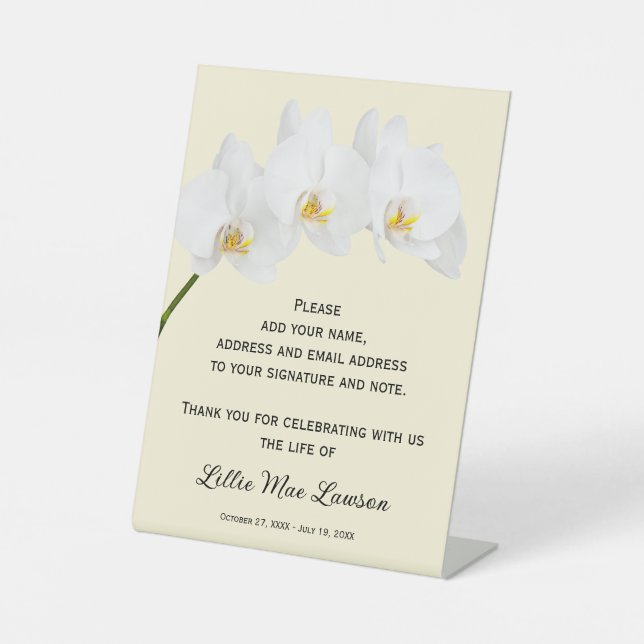 Orchids Celebration of Life Guest Book Sockelschild (Vorderseite)