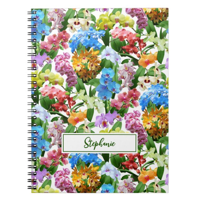 Orchids florales Muster Monogramm Name Notizblock (Vorderseite)