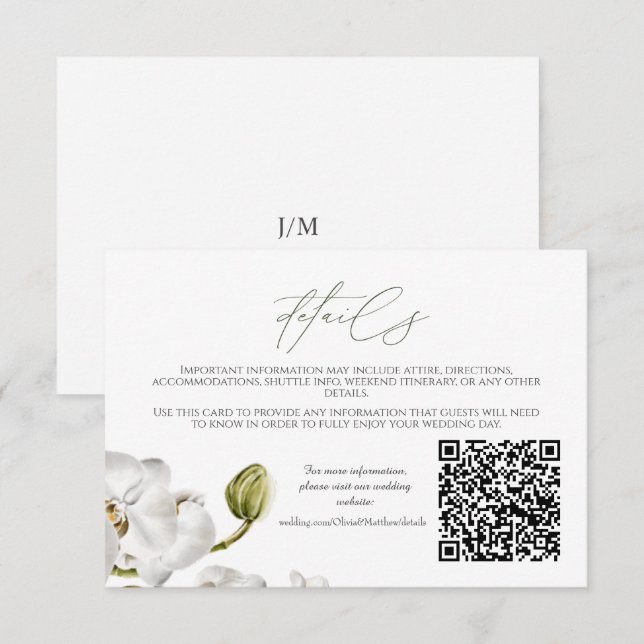 Orchids Frame Elegant Tropical Wedding QR code Begleitkarte (Vorne/Hinten)