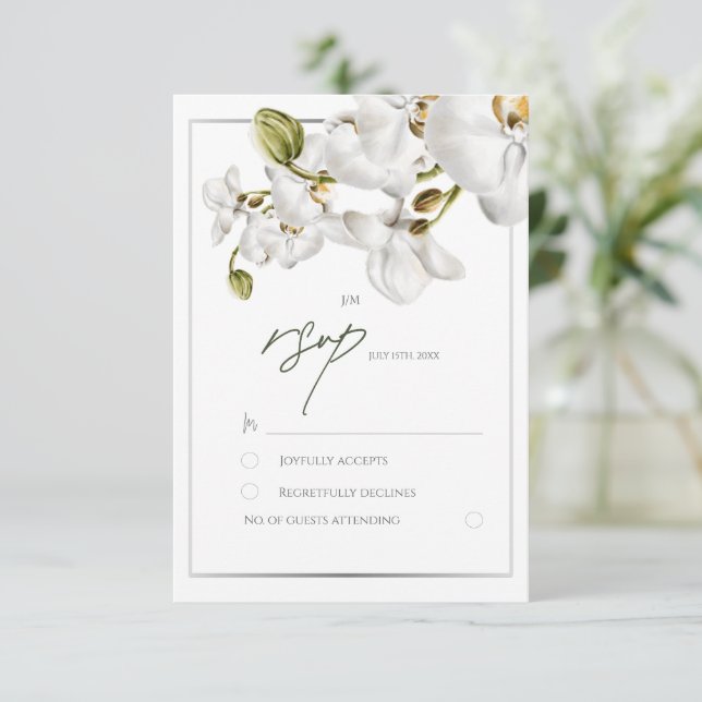 Orchids Frame Elegant Tropical Wedding RSVP Karte (Stehend Vorderseite)