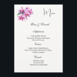 Orchids Menu Card Menükarte<br><div class="desc">This Menu Card template is shown on the basic paper in white with a lovely orchid print design. Script and standard text are in a black color. Customize the names and menu items by clicking the customize or edit button, use the offered templates to change to your information. Licensed Print...</div>