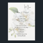 Orchids Menu Card Menükarte<br><div class="desc">This Menu Card template is shown on the basic paper in white with a lovely white orchid print design. Script and standard text are in a black color. Customize the names and menu items by clicking the customize or edit button, use the offered templates to change to your information. Licensed...</div>