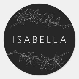Orchids Minimal Floral Personalisiert Name Saumon Runder Aufkleber