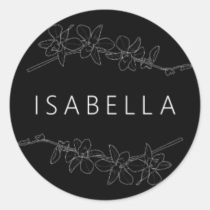 Orchids Minimal Floral Personalisiert Name Saumon Runder Aufkleber