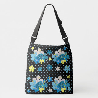 Orchids on Blue/Black Polka Dot Tragetaschen Mit Langen Trägern