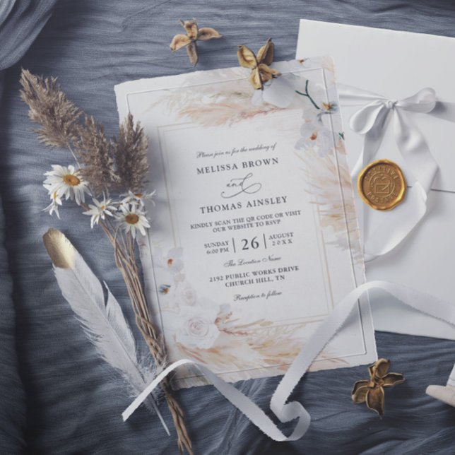 Orchids Pampas Grass Budget QR Code Wedding Einladung (Von Creator hochgeladen)