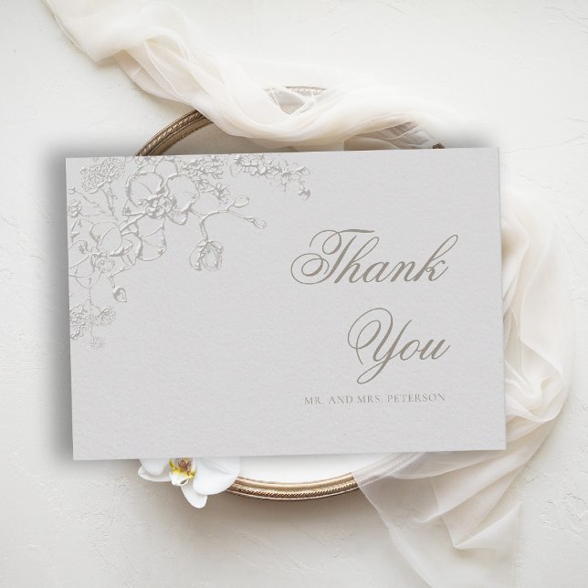 Orchids Reverie Ivory Formal Traditional Wedding Dankeskarte (orchid wedding thank you card art sketch romantic modern classic formal elegant ivory)
