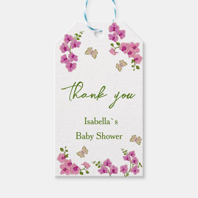 Orchids Tropical Butterfly Babydusche Geschenkanhänger (Vorderseite)