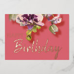 Orchids Tropical Floral Happy Birthday Real Gold Folien Feiertagskarte<br><div class="desc">Blühende Orchideen Blumenstrauß mit Geburtstagstext in anpassbarer Gold-,  Silber- oder Rose-Gold-Folie</div>