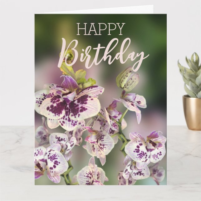 Orchids Tropical Floral Happy Birthday Real Gold   Karte (Kleine Pflanze)