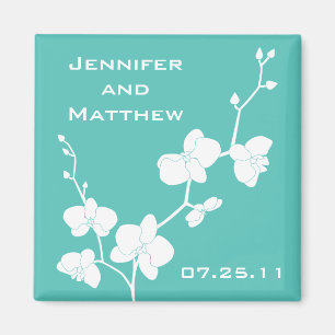 Orchids Wedding Magnet - Türkis Blau und Weiß