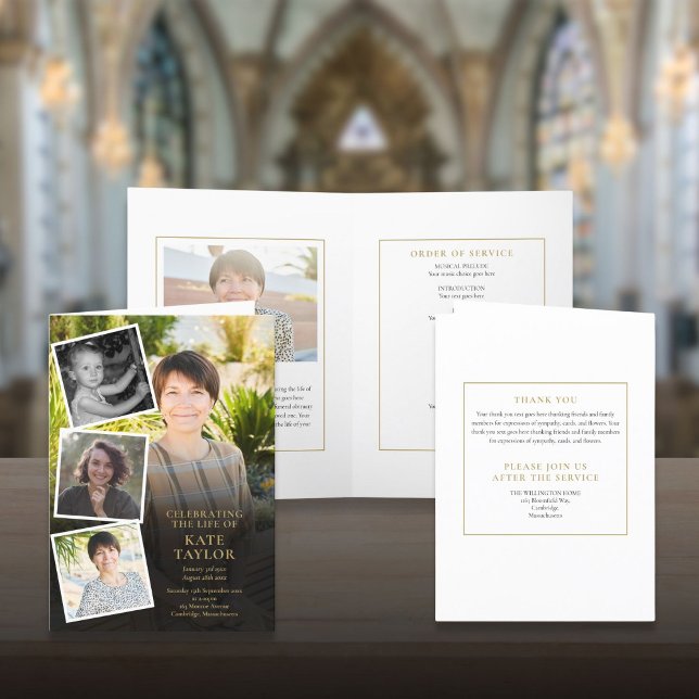 Orden der Beerdigung von Foto eingeflossen Programm (Photo Collage Funeral Order Of Service Folded Program)