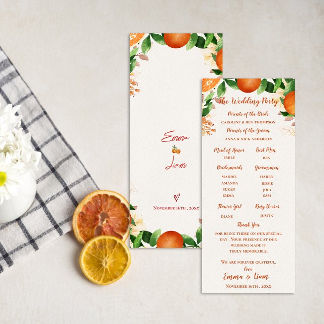 Orden der Zeremonie Orange Wedding Program Card Einladung (Order of Ceremony Orange Wedding Program Card)