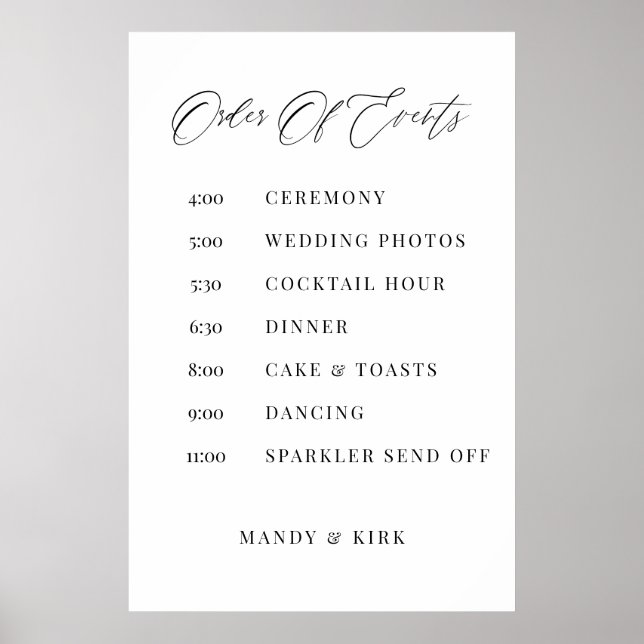 Order of Events Wedding Sign Minimalist Timeline  Poster (Vorne)