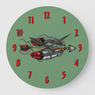 Order of the Arrow Clock ~ Green/Red Große Wanduhr