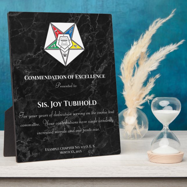 Order of the Eastern Star Award Plaque Fotoplatte (Seite)