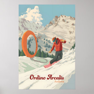 Ordino Arcalis Andorra Snowboarden Reiseplakat Poster