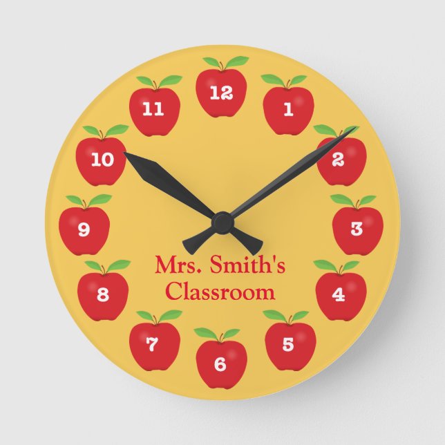 Ordoom Clock with Apples on Yellow Runde Wanduhr (Vorderseite)