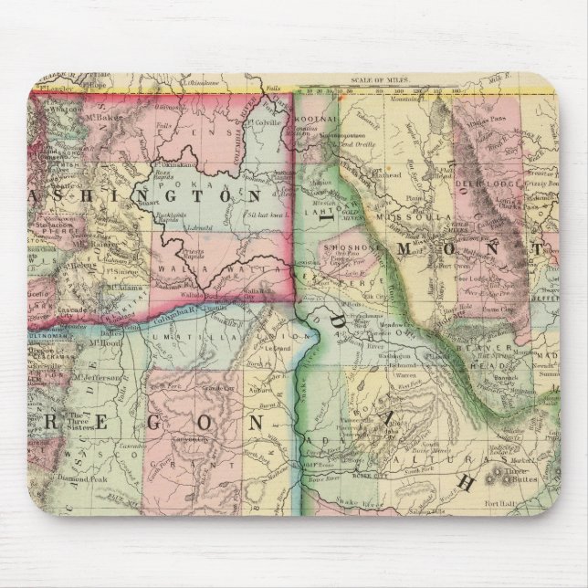 Ore, Wash, Idaho, Mont Map von Mitchell Mousepad (Vorne)