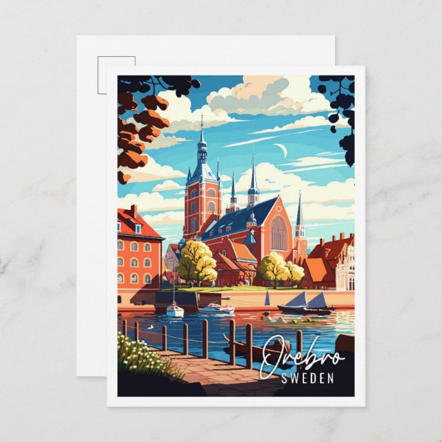 Orebro Schweden Vintage Reise Illustration Postkarte (Vorne/Hinten)