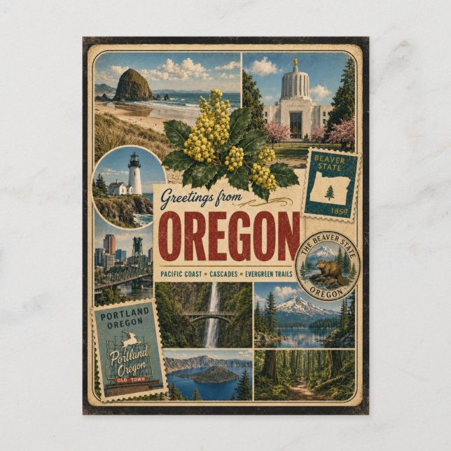 Oregon-authentische Postkarte im Vintage-Stil (Vorderseite)
