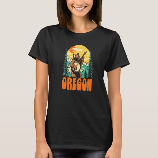 Oregon Banjo Picking Bear Outdoor & Music T-Shirt (Vorderseite)