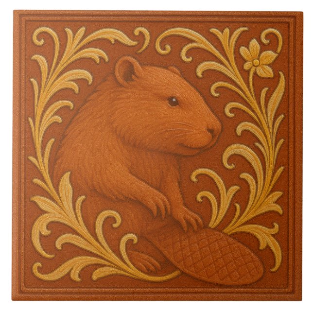 Oregon Beaver - Keramik Tile Fliese (Vorderseite)