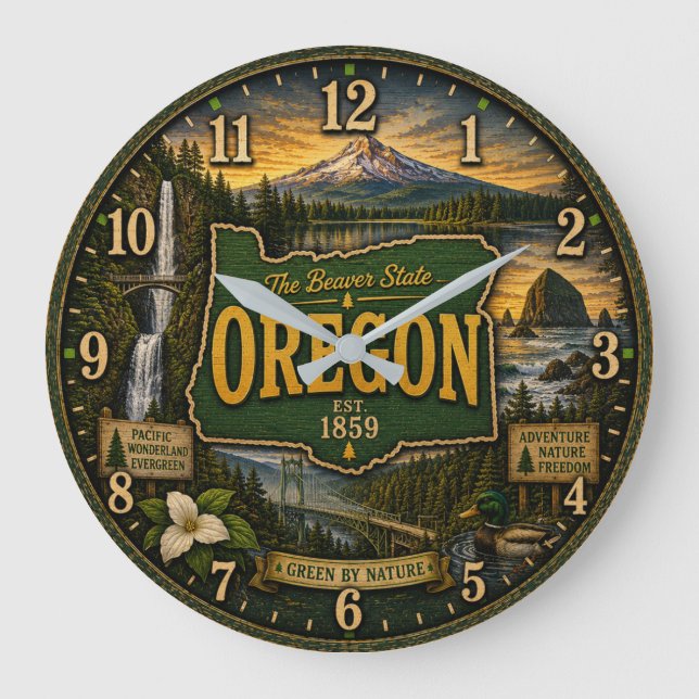 Oregon Beaver State Mountain  Coastal  Große Wanduhr (Vorderseite)
