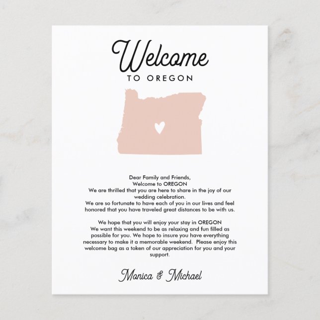 OREGON Begrüßungsbrief & Unterkunft JEDE FARBE (Vorderseite)